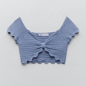 Zara Blue Knit Crochet Top